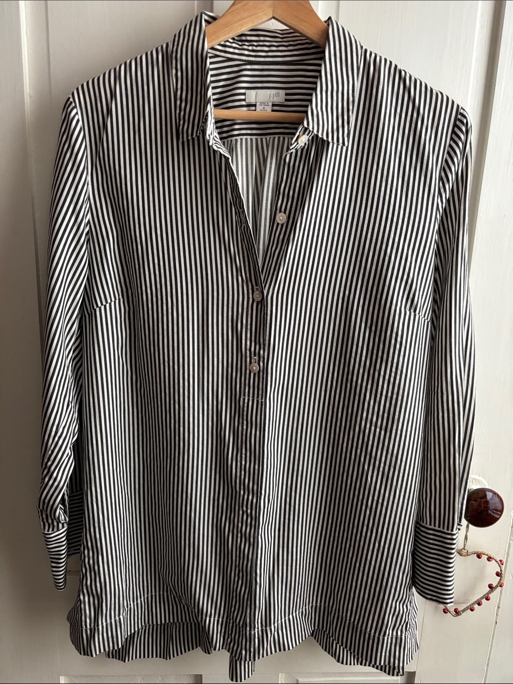 J Jill Black and White Striped Button-Up Tunic